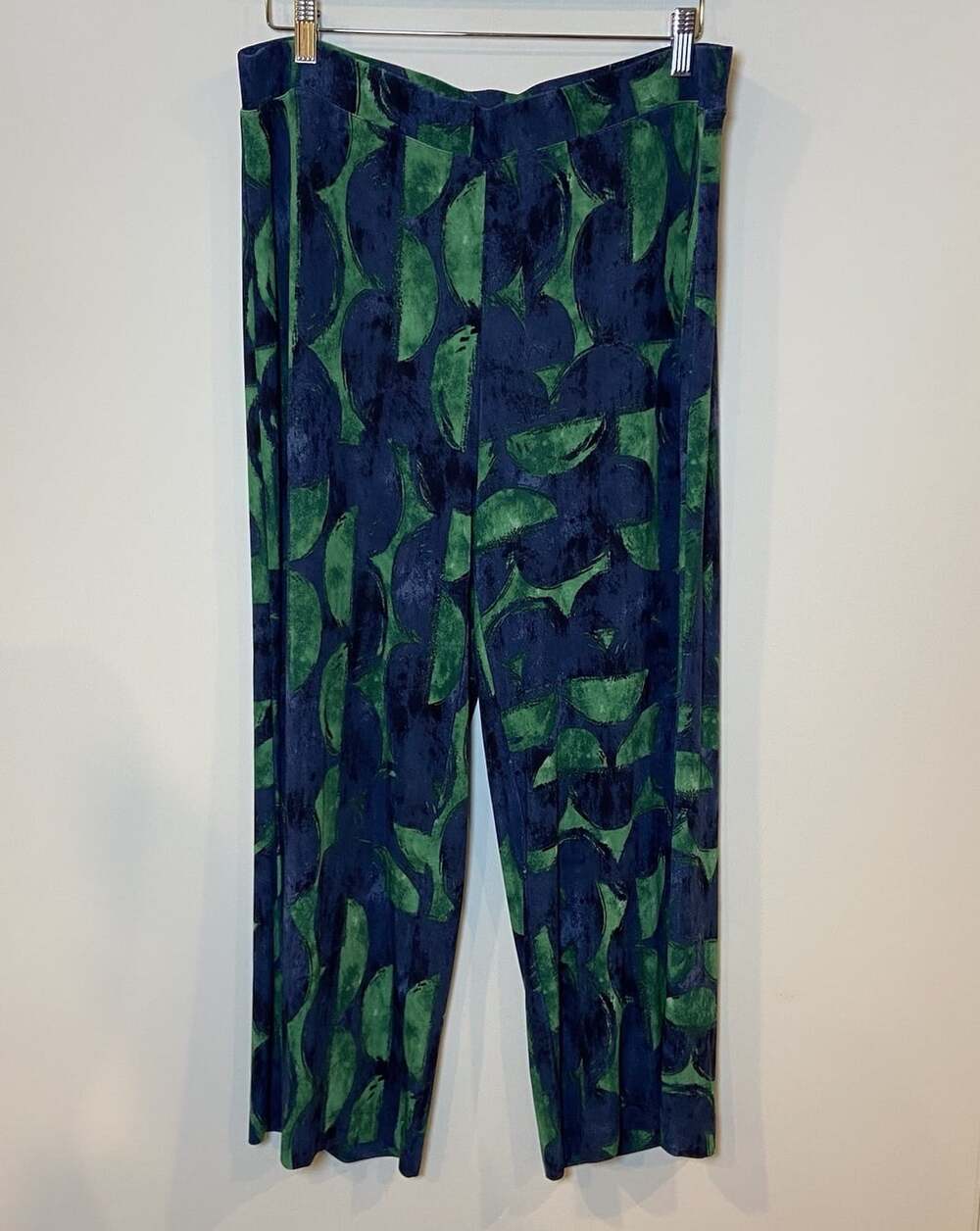 Chico's Pants Wide Leg Stretch Travel Crop Navy Blue Green Size 2 Large L
